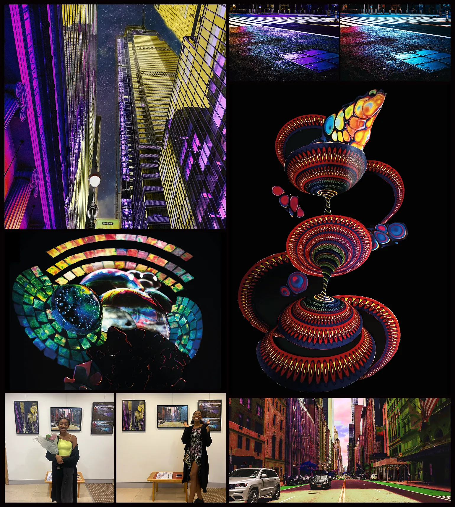 Psychedelic Afrofuturism — surreal, vibrant reimagining of Manhattan cityscapes